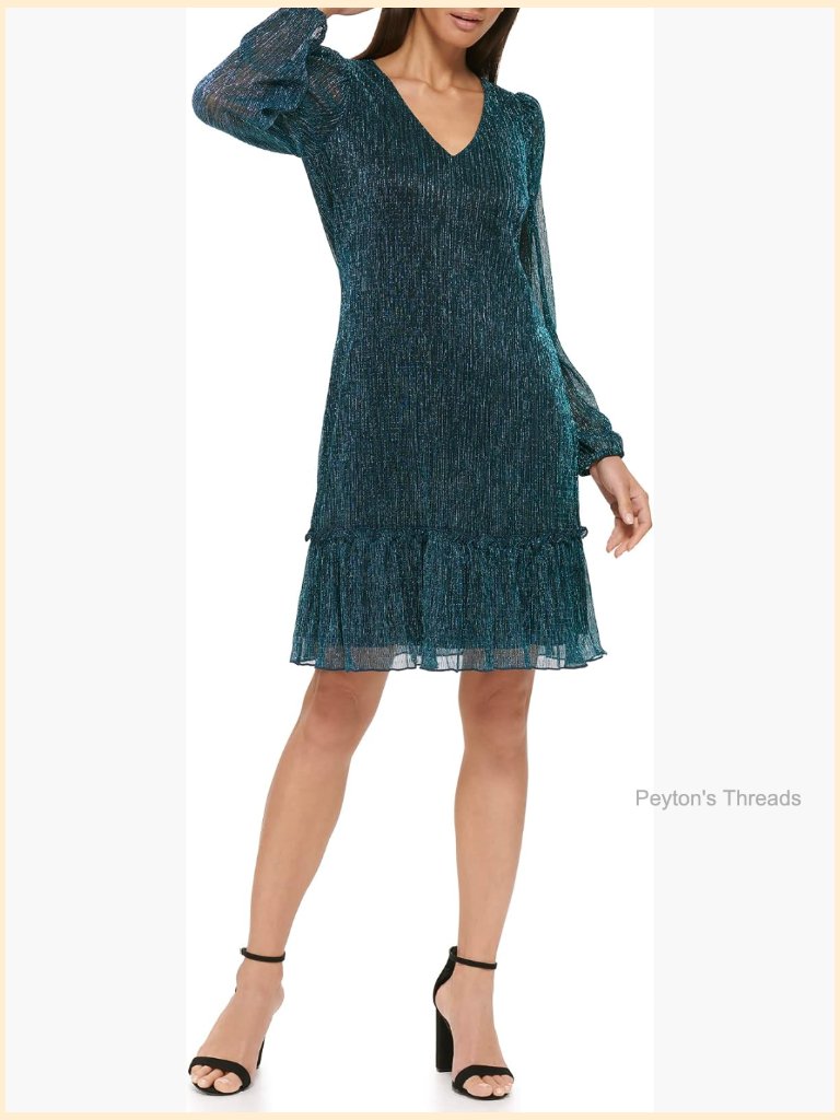 Balloon Sleeve Ruffle Hem Mini Dress A-Line V-Neck